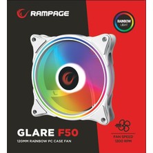 Rampage Glare F50 38CFM 1200RPM 12CM Rainbow 3p+4p Molex Soketli Beyaz Kasa Fanı