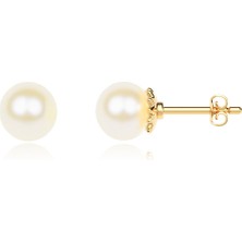 İndigo Takı Tek Taş Inci Altın Kaplama Gümüş Küpe