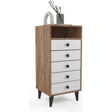 Anzera Paris Şifonyer 5 Çekmeceli 105 cm Yükseklik Atlantik Çam - Beyaz Sade Tasarım