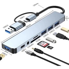 Comse 8 In 1 USB Type-C USB 2.0/3.0 Audio 3.5 Tf Sd Çevirici Adaptör Çok Portlu Çoklayıcı USB Hub