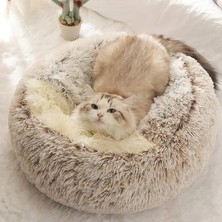 Shanhua Shop Gri Uzun Peluş Tarzı 35CM Yeni Pet Köpek Kedi Yuvarlak Peluş Yatak Kışın Derin Uyku Için Yarı Kapalı Kedi Yuvası Kediler Yatak Küçük Mat Sepet Yumuşak Kulübesi (Yurt Dışından)