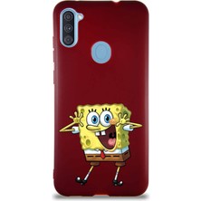 Printify Samsung Galaxy A11 Soft Premier Kapak Sünger Bob Tasarımlı Silikon Kılıf - Mürdüm