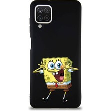 Printify Samsung Galaxy A12 Soft Premier Kapak Sünger Bob Tasarımlı Silikon Kılıf - Siyah