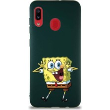 Printify Samsung Galaxy A20 Soft Premier Kapak Sünger Bob Tasarımlı Silikon Kılıf - Yeşil