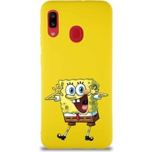 Printify Samsung Galaxy A20 Soft Premier Kapak Sünger Bob Tasarımlı Silikon Kılıf - Sarı