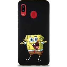 Printify Samsung Galaxy A30 Soft Premier Kapak Sünger Bob Tasarımlı Silikon Kılıf - Siyah