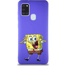 Printify Samsung Galaxy A21S Soft Premier Kapak Sünger Bob Tasarımlı Silikon Kılıf - Mor