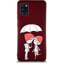Printify Samsung Galaxy A31 Soft Premier Kapak Aşk Tasarımlı Silikon Kılıf - Mürdüm