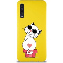 Printify Samsung Galaxy A50 Soft Premier Kapak Coolcat Tasarımlı Silikon Kılıf - Sarı