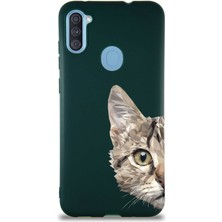 Printify Samsung Galaxy A11 Soft Premier Kapak Catface Tasarımlı Silikon Kılıf - Yeşil