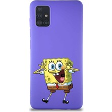 Printify Samsung Galaxy A51 Soft Premier Kapak Sünger Bob Tasarımlı Silikon Kılıf - Mor