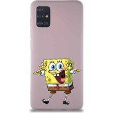 Printify Samsung Galaxy A51 Soft Premier Kapak Sünger Bob Tasarımlı Silikon Kılıf - Pudra