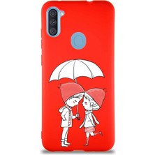 Printify Samsung Galaxy A11 Soft Premier Kapak Aşk Tasarımlı Silikon Kılıf - Kırmızı
