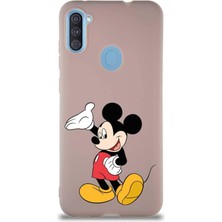 Printify Samsung Galaxy A11 Soft Premier Kapak Mickey Mouse-C Tasarımlı Silikon Kılıf - Pudra