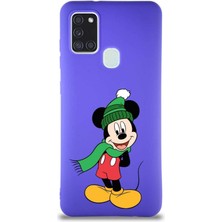 Printify Samsung Galaxy A21S Soft Premier Kapak Mickey Mouse-G Tasarımlı Silikon Kılıf - Mor