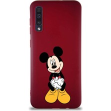 Printify Samsung Galaxy A50 Soft Premier Kapak Mickey Mouse-A Tasarımlı Silikon Kılıf - Mürdüm