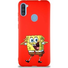 Printify Samsung Galaxy M11 Soft Premier Kapak Sünger Bob Tasarımlı Silikon Kılıf - Kırmızı
