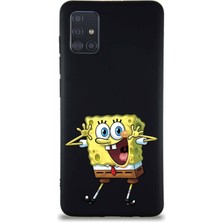 Printify Samsung Galaxy A51 Soft Premier Kapak Sünger Bob Tasarımlı Silikon Kılıf - Siyah