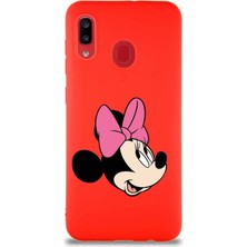 Printify Samsung Galaxy A20 Soft Premier Kapak Minnie Mouse-A Tasarımlı Silikon Kılıf - Kırmızı