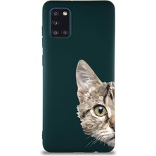 Printify Samsung Galaxy A31 Soft Premier Kapak Catface Tasarımlı Silikon Kılıf - Yeşil