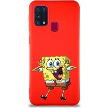 Printify Samsung Galaxy M31 Soft Premier Kapak Sünger Bob Tasarımlı Silikon Kılıf - Kırmızı