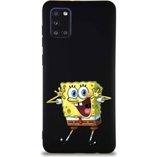 Printify Samsung Galaxy A31 Soft Premier Kapak Sünger Bob Tasarımlı Silikon Kılıf - Siyah