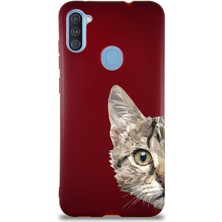 Printify Samsung Galaxy A11 Soft Premier Kapak Catface Tasarımlı Silikon Kılıf - Mürdüm