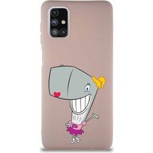 Printify Samsung Galaxy M51 Soft Premier Kapak Pearl Yengeç Tasarımlı Silikon Kılıf - Pudra