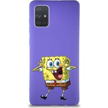 Printify Samsung Galaxy A71 Soft Premier Kapak Sünger Bob Tasarımlı Silikon Kılıf - Mor