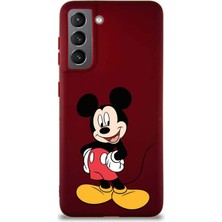 Printify Samsung Galaxy S21 Soft Premier Kapak Mickey Mouse-E Tasarımlı Silikon Kılıf - Mürdüm