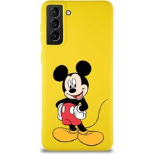 Printify Samsung Galaxy S21 Plus Soft Premier Kapak Mickey Mouse-E Tasarımlı Silikon Kılıf - Sarı