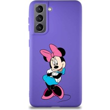 Printify Samsung Galaxy S21 Soft Premier Kapak Minnie Mouse-D Tasarımlı Silikon Kılıf - Mor