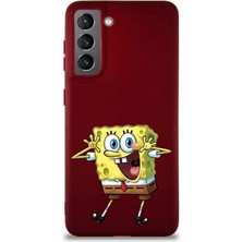 Printify Samsung Galaxy S21 Soft Premier Kapak Sünger Bob Tasarımlı Silikon Kılıf - Mürdüm