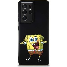 Printify Samsung Galaxy S21 Ultra Soft Premier Kapak Sünger Bob Tasarımlı Silikon Kılıf - Siyah