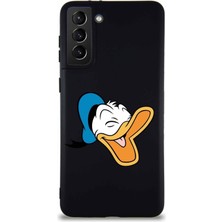 Printify Samsung Galaxy S21 Plus Soft Premier Kapak Donald Duck-E Tasarımlı Silikon Kılıf - Siyah