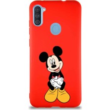 Printify Samsung Galaxy M11 Soft Premier Kapak Mickey Mouse-A Tasarımlı Silikon Kılıf - Kırmızı