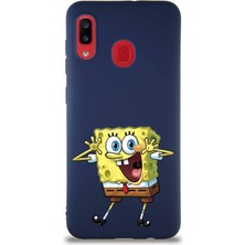 Printify Samsung Galaxy A20 Soft Premier Kapak Sünger Bob Tasarımlı Silikon Kılıf - Lacivert
