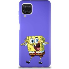 Printify Samsung Galaxy A12 Soft Premier Kapak Sünger Bob Tasarımlı Silikon Kılıf - Mor