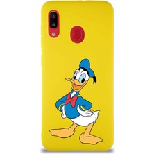 Printify Samsung Galaxy A20 Soft Premier Kapak Donald Duck-C Tasarımlı Silikon Kılıf - Sarı