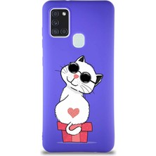 Printify Samsung Galaxy A21S Soft Premier Kapak Coolcat Tasarımlı Silikon Kılıf - Mor