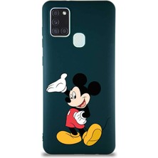 Printify Samsung Galaxy A21S Soft Premier Kapak Mickey Mouse-C Tasarımlı Silikon Kılıf - Yeşil