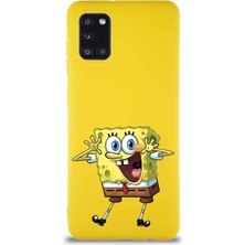 Printify Samsung Galaxy A31 Soft Premier Kapak Sünger Bob Tasarımlı Silikon Kılıf - Sarı