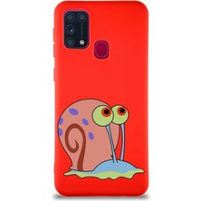 Printify Samsung Galaxy M31 Soft Premier Kapak Salyangoz Gary Tasarımlı Silikon Kılıf - Kırmızı