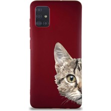 Printify Samsung Galaxy A51 Soft Premier Kapak Catface Tasarımlı Silikon Kılıf - Mürdüm
