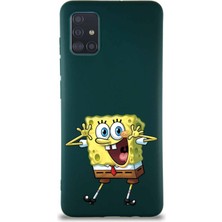 Printify Samsung Galaxy A51 Soft Premier Kapak Sünger Bob Tasarımlı Silikon Kılıf - Yeşil