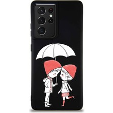 Printify Samsung Galaxy S21 Ultra Soft Premier Kapak Aşk Tasarımlı Silikon Kılıf - Siyah
