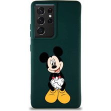 Printify Samsung Galaxy S21 Ultra Soft Premier Kapak Mickey Mouse-A Tasarımlı Silikon Kılıf - Yeşil