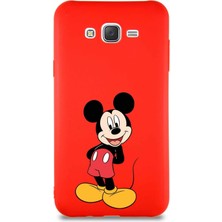 Printify Samsung Galaxy J7 Core Soft Premier Kapak Mickey Mouse-B Tasarımlı Silikon Kılıf - Kırmızı