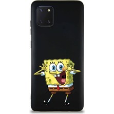 Printify Samsung Galaxy A81 Soft Premier Kapak Sünger Bob Tasarımlı Silikon Kılıf - Siyah
