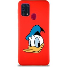 Printify Samsung Galaxy M31 Soft Premier Kapak Donald Duck-B Tasarımlı Silikon Kılıf - Kırmızı